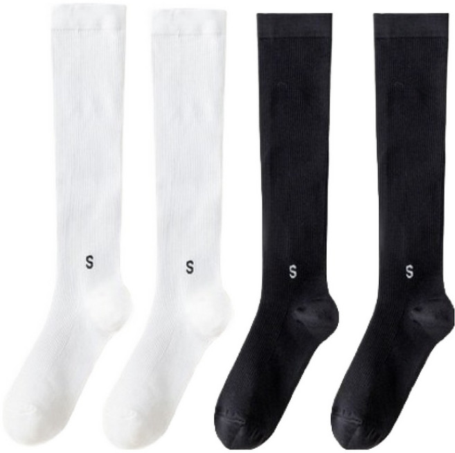 휴올리 골프 필라테스 러닝 압박 니삭스 2켤레 세트, 화이트, 블랙, 1세트