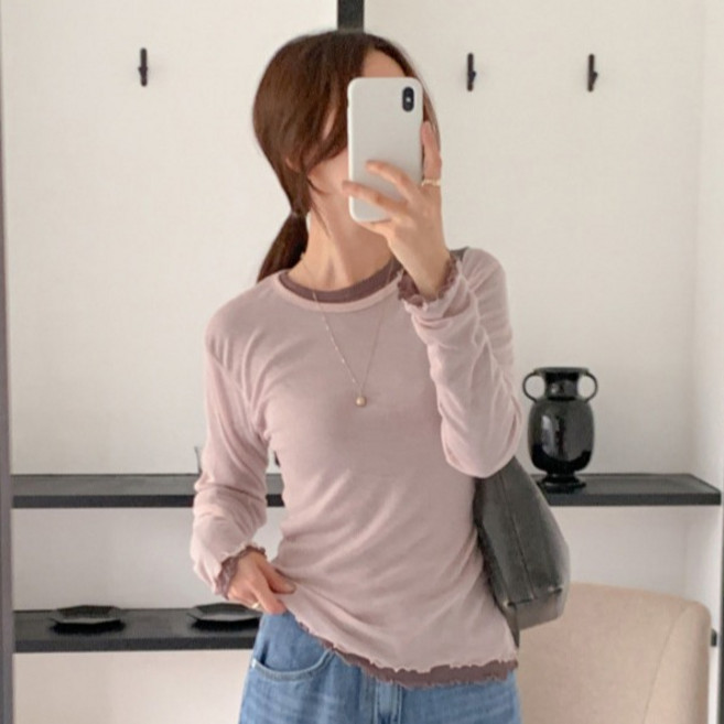 라라온 여성용 라운드넥 시스루 긴팔 티셔츠 TSP2948