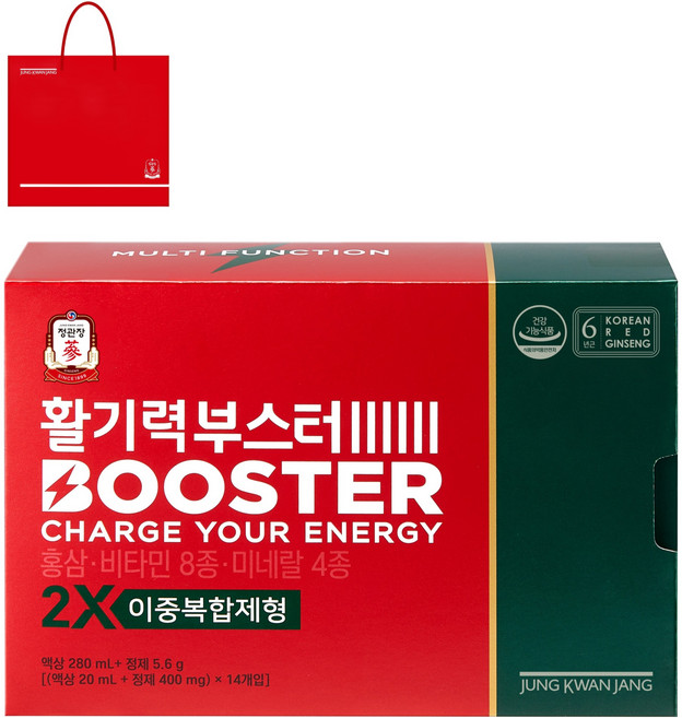 정관장 정품 활기력 부스터 20ml x 14병 + 400mg 14정 + 쇼핑백, 14회분, 280ml, 1세트