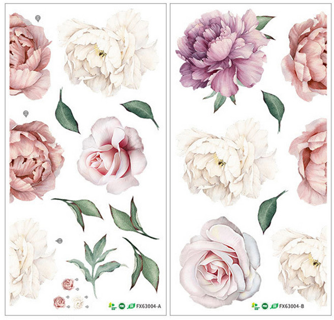 WA. WALL ART 無痕設計壁貼 防水PVC FX63004 2張, 玫瑰 芙蓉 浪漫 白色