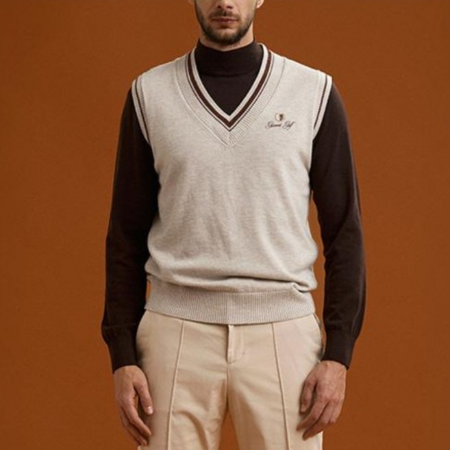GARMENT GOLF 男款羊毛V領布勞森針織背心 GMKVC313