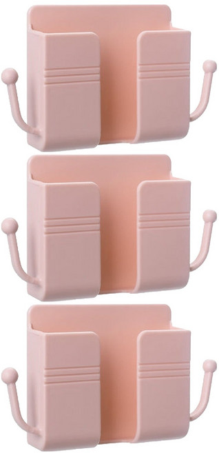 아워웍스 부착형 핸드폰 충전거치대 벽걸이 수납 정리함, 3개, 핑크