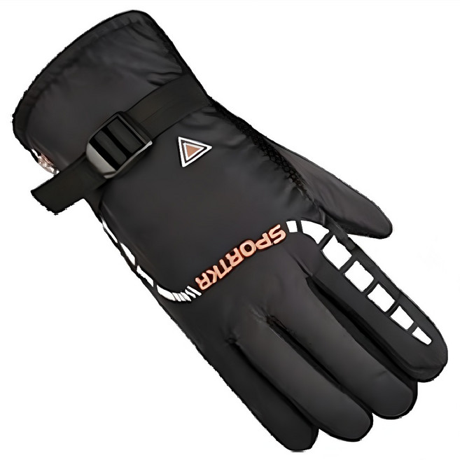 SPORTKR 時尚加絨保暖防風防水手套/機車手套_素面字母橘, 黑色