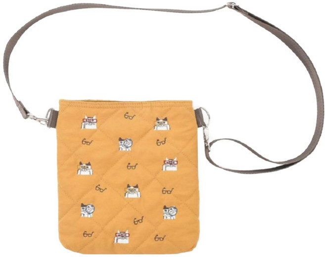 kUSUgURU JAPAN 日本眼鏡貓 棉被小袋式手機包/肩背斜背兩用隨身包 貓丸款, 黃色, 1個