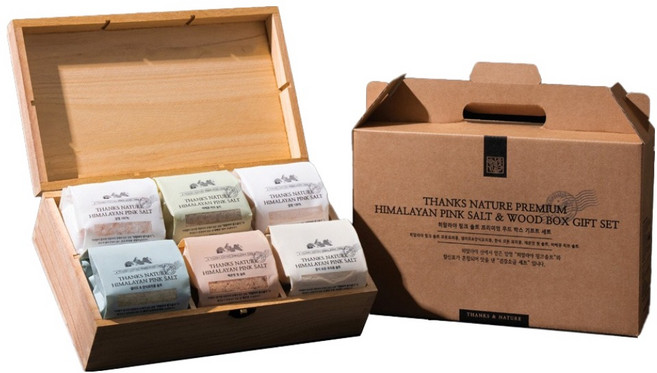 히말라야 핑크솔트 프리미엄 우드 박스 기프트 6P 세트, 1세트