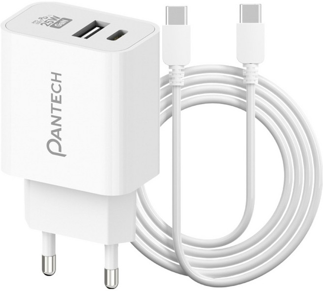 팬택 25W 2포트 초고속충전기 + 45W CtoC 케이블 2m 세트, 1세트, 화이트