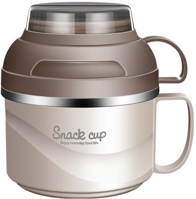 Kyhome 304不鏽鋼雙層泡麵碗/便當盒/餐盒/湯碗/飯盒 1850ml, 1個, 米咖色