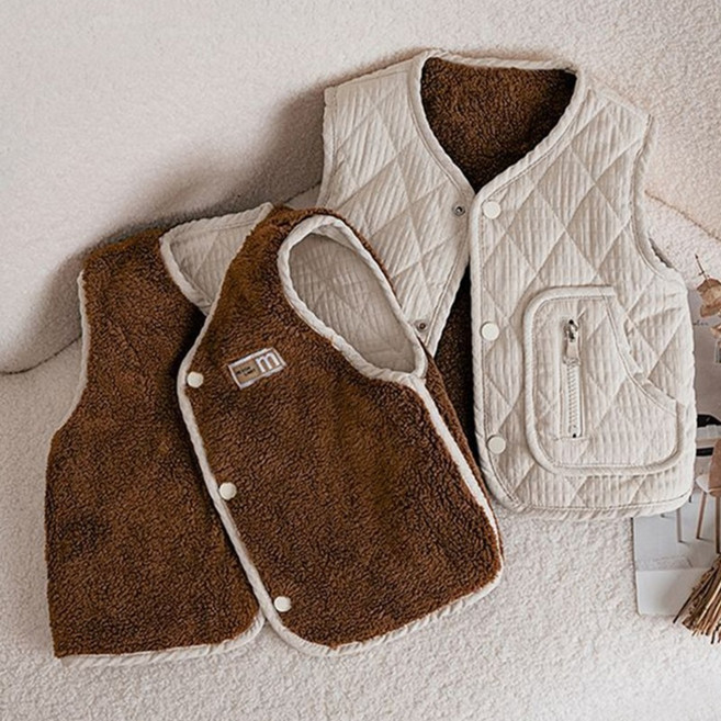 日常絎縫口袋羊羔毛雙面背心