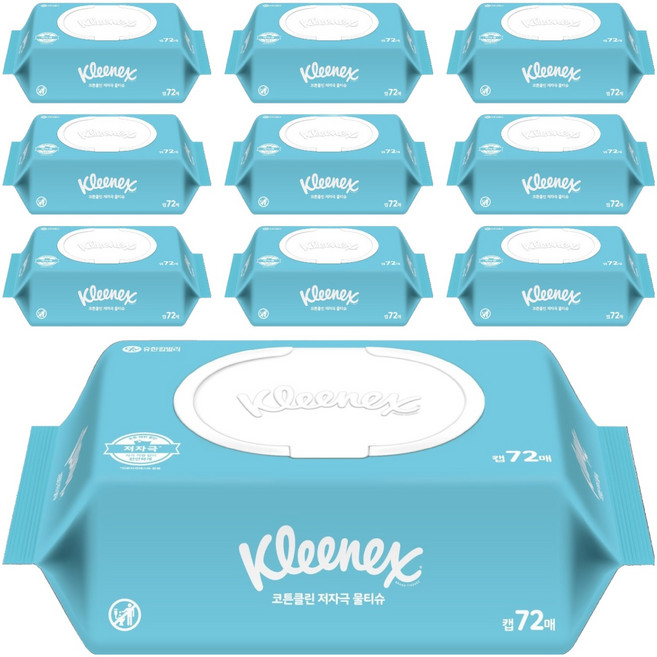 크리넥스 코튼클린 저자극 물티슈 캡형, 40g, 72매, 10개