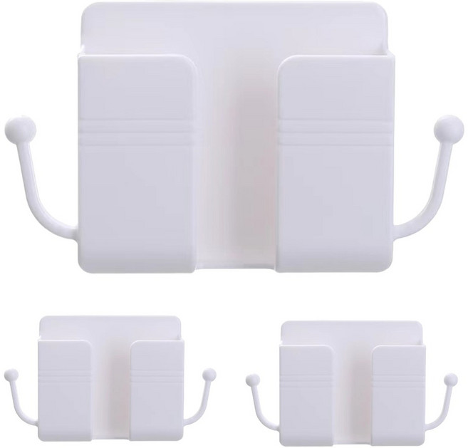 아워웍스 부착형 핸드폰 충전거치대 침대 수납 정리함, 화이트, 3개