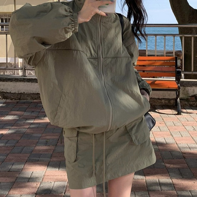 메이첼 카키웨잇 포켓스커트 바람막이 투피스 세트 11481