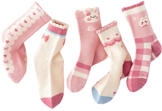 아이뿜 아동용 스윗래빗 핑크 양말 5종 세트 F186