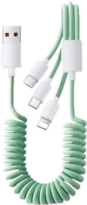 파워샷 감성충만 컬러풀 3in1 스프링 충전케이블, 그린, 1개, 1.5m
