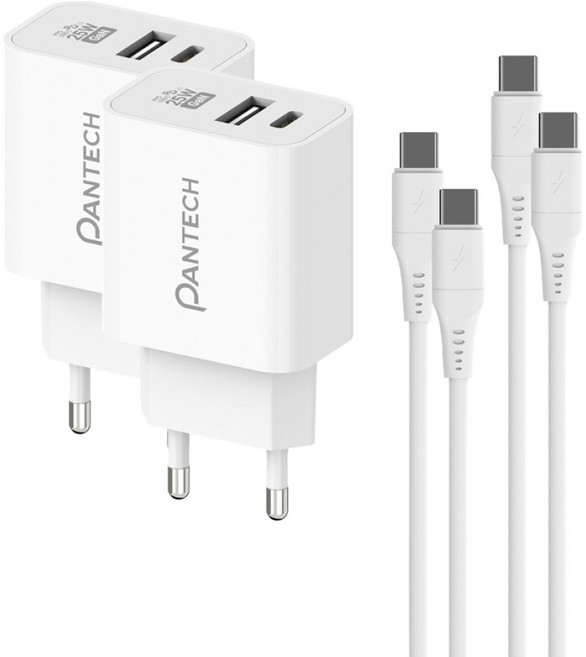 팬택 25W 2포트 PD GaN 멀티충전 초고속충전기 + CtoC 케이블 1m 세트, 2세트, 화이트
