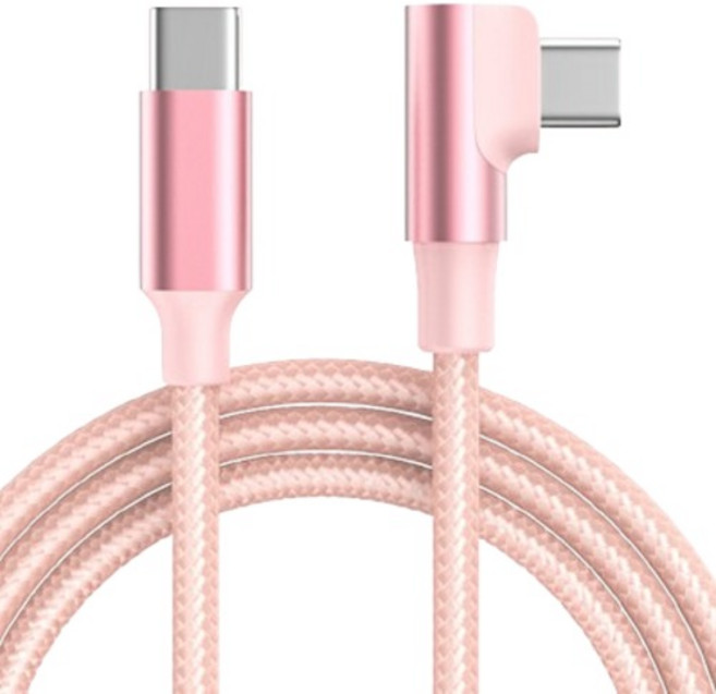 와이제이샵 C타입-C타입 90도 직각 60w 충전케이블, 핑크, 1개, 3m