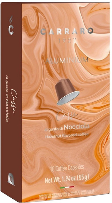 CARRARO 榛果風味 HAZELNUT FLAVORED COFFEE 咖啡膠囊 適用Nespresso Original 膠囊咖啡機, 5.5g, 10個, 1盒