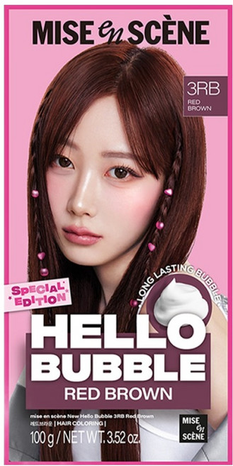 미쟝센 뉴 헬로버블 염모제 100g, 3RB 레드브라운, 1개