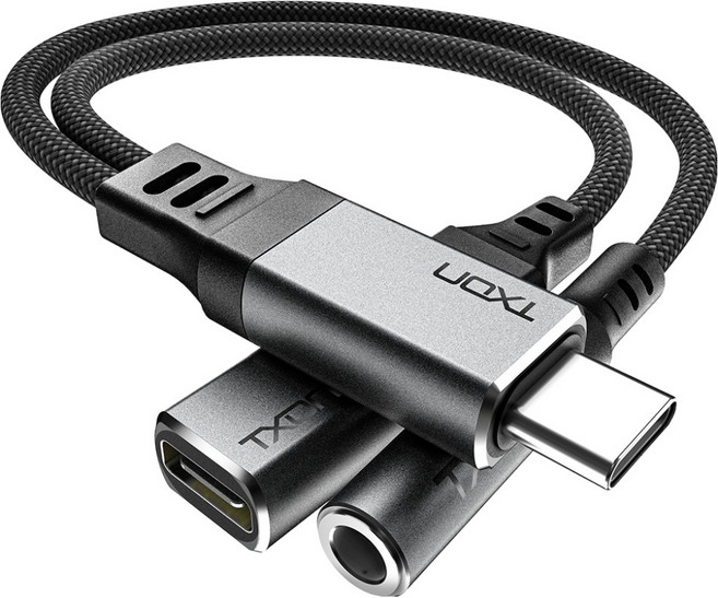 티엑스온 C타입-3.5+C타입 이어폰 고속충전 듀얼 젠더, 그레이, 1개, 0.2m