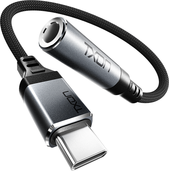 티엑스온 usb C타입-3.5 이어폰 젠더 싱글, 그레이 + 블랙, 1개, 0.18m