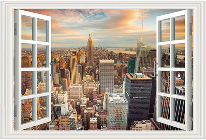 WA. WALL ART 無痕設計壁貼 防水PVC FX82010, 窗景 城市 高樓 多色