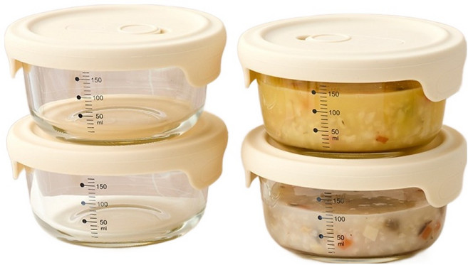 모던하우스 내열유리 실리콘 스팀홀 이유식용기 눈금포함, 4개