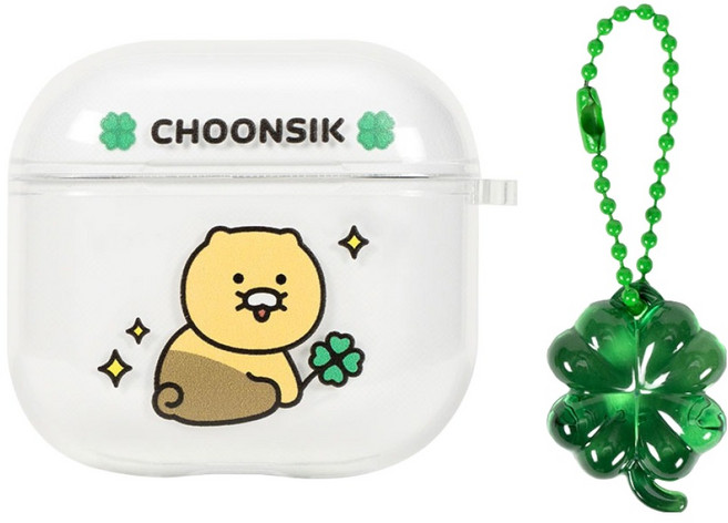 카카오프렌즈 춘식이 럭키버거 에어팟4 케이스 + 키링 세트, 클로버 춘식, 1세트, WKFJC-AP4-CHOONSIK-CV