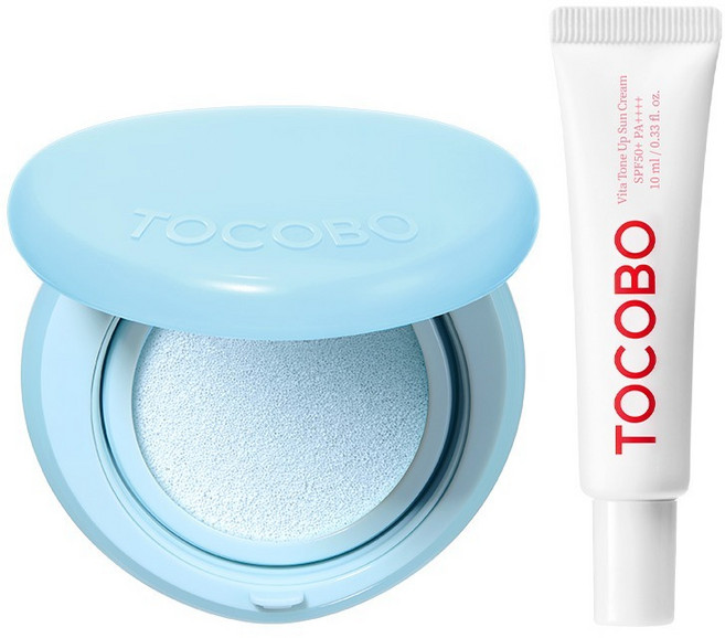 토코보 블러 피니쉬 선쿠션 13g 01 코튼 블루 + 비타 톤업 선크림 10ml SPF50+ PA++++ 세트, 1세트