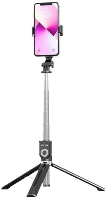 雙燈手機自拍桿 多功能遙控落地三腳架 附遙控器 1.7m, 1個, P87TC, 黑色