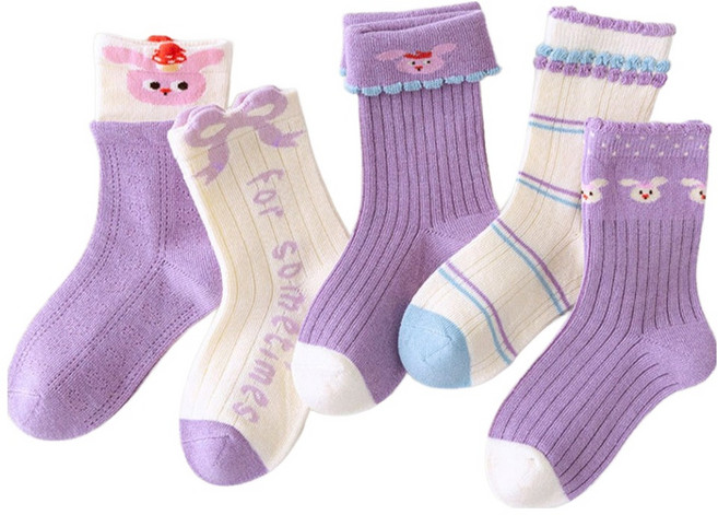 아이뿜 아동용 라일락 바니 양말 5켤레 세트 F183
