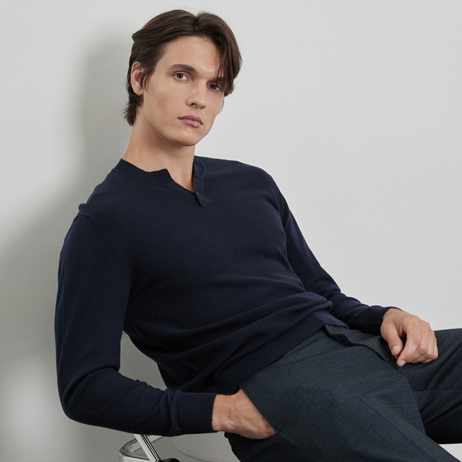 인디안 남성용 워셔블 원버튼 헨리넥 니트 MIVBR5F8271