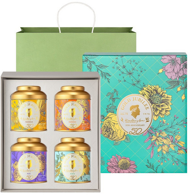 쌍계명차 골드주빌리 꽃차 4종 선물세트, 금잔화와 유자 10p + 목련과 캐모마일 10p + 장미와 수레국화 10p + 아카시아와 자스민 10p, 1세트