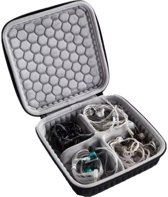 BONBOUCLIER 휴대용 올인원 멀티 수납 4칸 이어폰 파우치 케이스, 블랙, 1개, E4