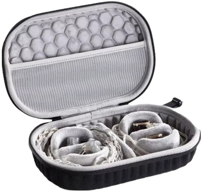 BONBOUCLIER 휴대용 올인원 멀티 수납 2칸 이어폰 파우치 케이스, 블랙, 1개, E2