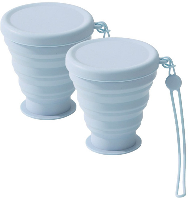 더자카 실리콘 다용도 접이식 양치컵 FREE, 블루, 2개