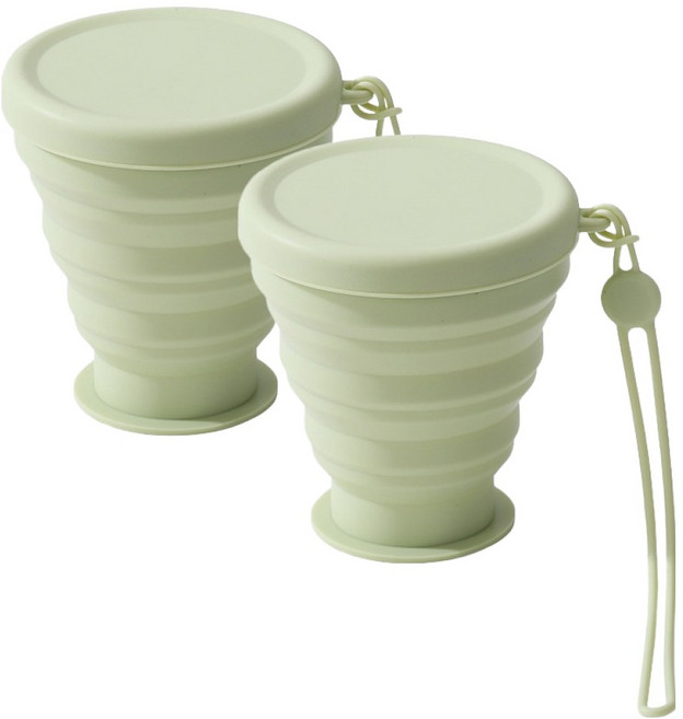 더자카 실리콘 다용도 접이식 양치컵 FREE, 그린, 2개