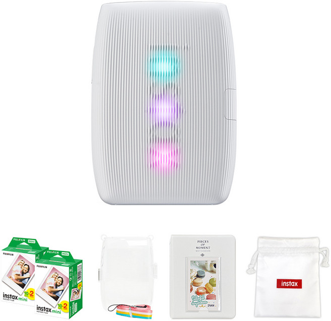 인스탁스 미니링크3 포토프린터 클레이화이트 + 투명케이스 + 필름 40p + 마카롱2단앨범 + 로고파우치, 1개