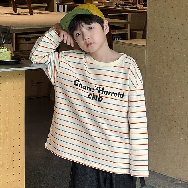 스타빈 아동용 컬러스트라이프 레터링 긴팔티