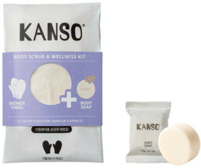 간소 부드러운 손모아 때장갑 + 바디 앤 페이스 솝, 화이트, 1세트