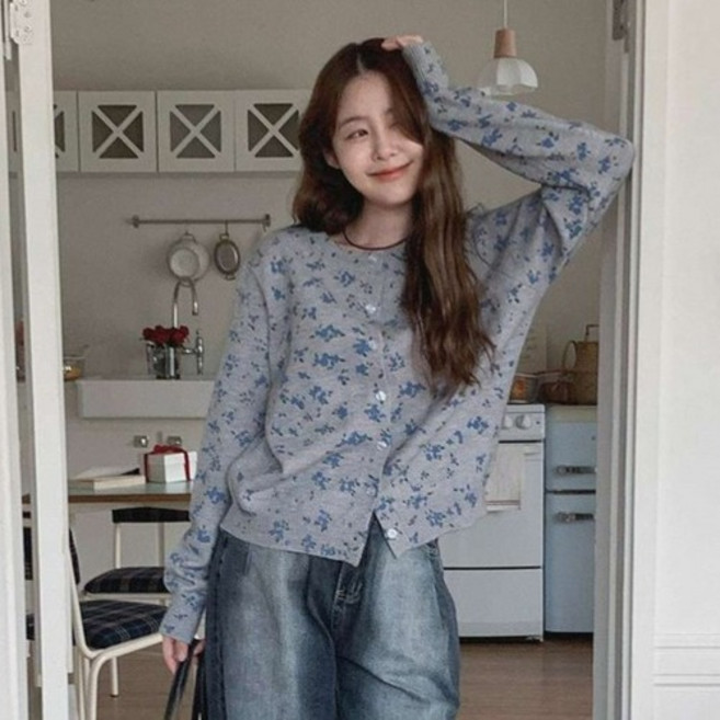 여성용 우와수 빈티지 안개꽃 버튼 니트 가디건 cpcd3560k57