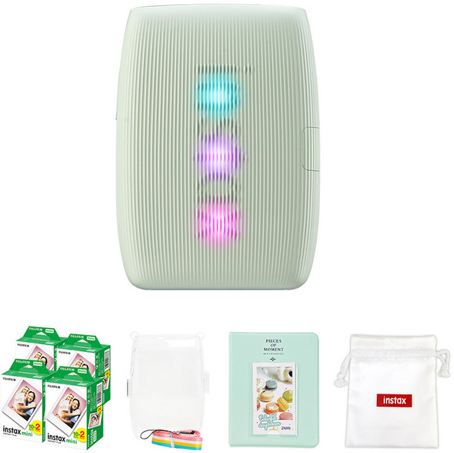 인스탁스 미니링크3 포토프린터 세이지 그린 + 케이스 투명 + 필름 80p + 마카롱2단 앨범 + 로고파우치 1세트