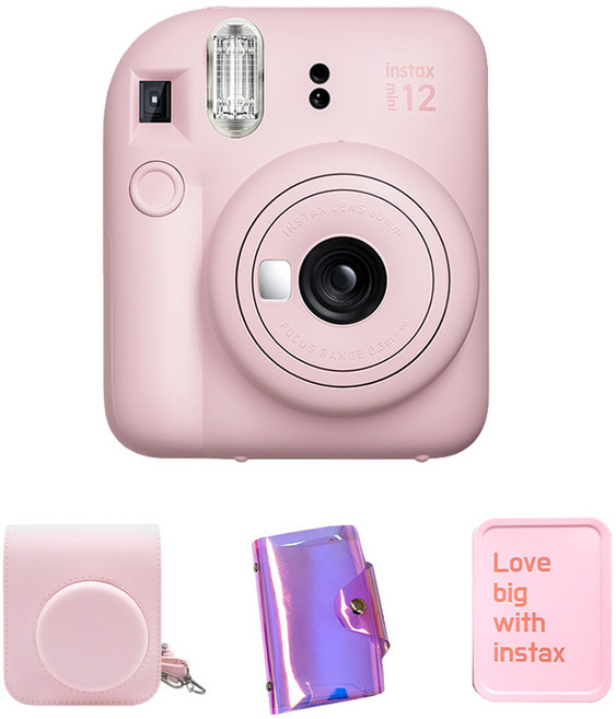 FUJIFILM 富士 instax mini12 拍立得相機 花漾粉 + 專用相機包 + 全息圖單層相簿 隨機出貨 + 馬口鐵盒 隨機出貨 套組, Instax mini 12, 1個