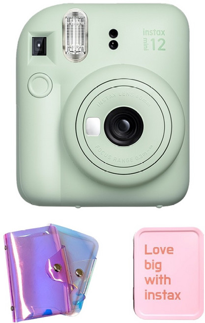 인스탁스 mini 12 즉석카메라 민트그린 + 홀로그램 1단앨범 랜덤발송 + 틴케이스 랜덤발송 세트, 즉석카메라(mini 12), 1세트