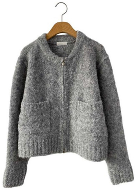 여성용 츠케미 부클 크롭 포켓 울 니트 가디건 cpcd3570k57