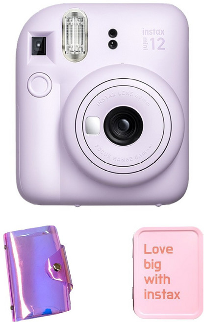 인스탁스 미니12 즉석카메라 라일락퍼플 + 홀로그램 1단앨범 + 틴케이스 세트, 1세트