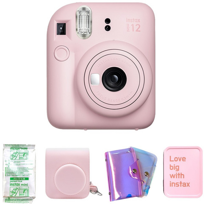 FUJIFILM 富士 instax Mini 12 拍立得相機 櫻花粉 + 底片 10入 + 專用相機包 + 雷射單層相簿 + 馬口鐵盒套組, 1套, 單一商品
