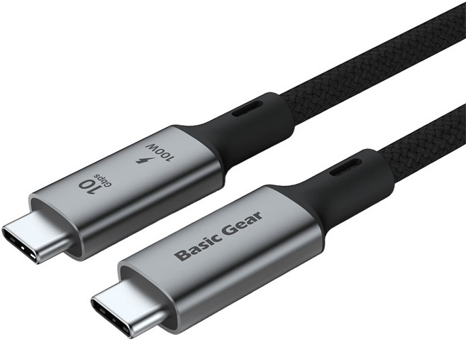 베이직기어 C타입 10Gbps 데이터 전송 100W 고속충전 케이블, 1개, 그레이 + 블랙, 1.5m