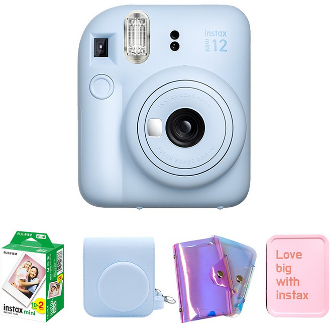FUJIFILM 富士 instax mini 12 拍立得相機 粉藍色 + 底片 20張 + 專用相機包 + 鐳射單層相簿 隨機出貨 + 鐵盒 隨機出貨 套組, 1套