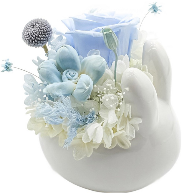 人造海島花園兔兔永生擴香花禮, 1個, 白色