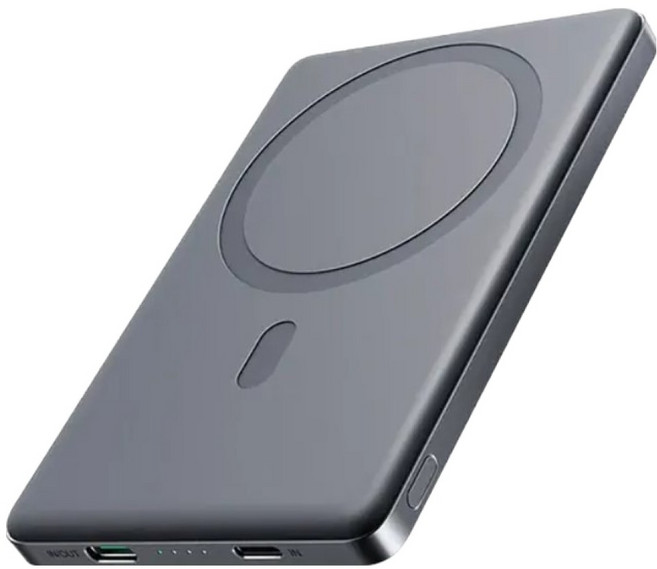 JOYROOM 機樂堂 超薄金屬磁吸無線充行動電源 5000mAh Lightning + Type-C, 深空灰, JR-PBM08