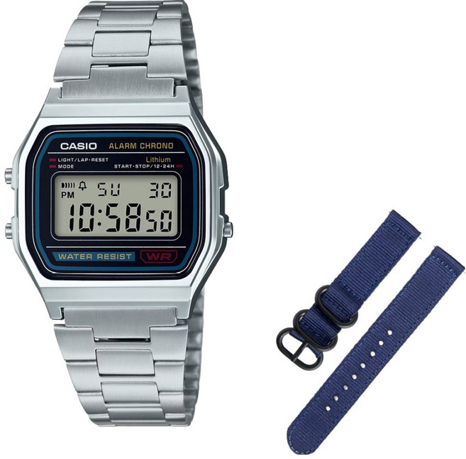 CASIO 卡西歐 數位電子錶 A158WA-1D + NATO錶帶 + 工具組